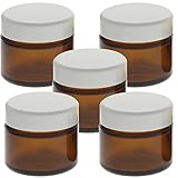 Farbe: Braun - Weiß Braun Glas-Tiegel 50ml mit Deckel Weiß, Leere Kosmetex Glas Creme-Dose, Kosmetik-Dose aus Braunglas, Braun - Weiß, 5 Stück