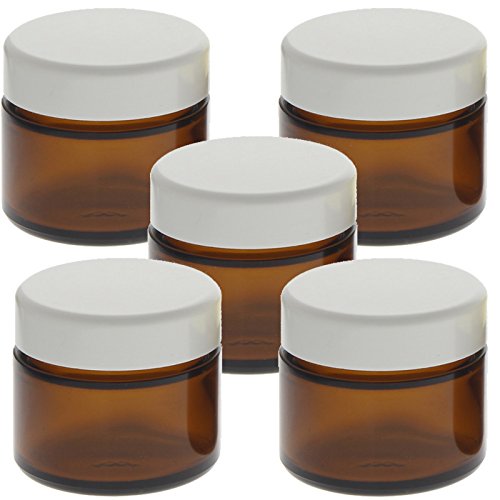 Braun Glas-Tiegel 50ml mit Deckel Weiß, Leere Kosmetex Glas Creme-Dose, Kosmetik-Dose aus Braunglas, Braun - Weiß, 5 Stück Braun Glas-Tiegel 50ml mit Deckel Weiß, Leere Kosmetex Glas Creme-Dose, Kosmetik-Dose aus Braunglas, Braun - Weiß, 5 Stück