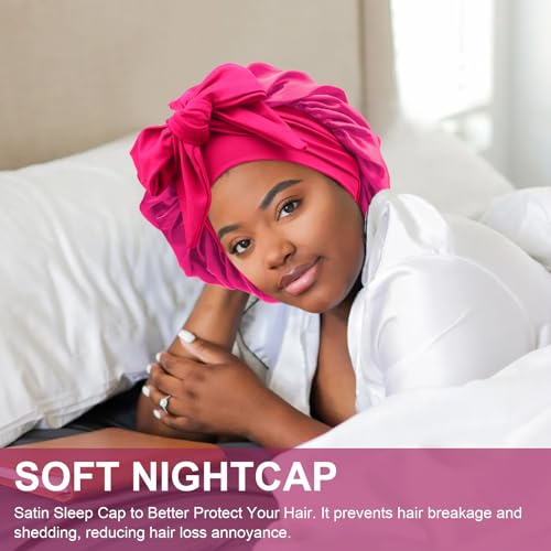 DRESHOW Satin Braid Bonnet for Women Silk Bonnet for Sleeping Sleep Cap with Elastic Tie Band Night Cap for Long Curly Hair Locs - Image 2