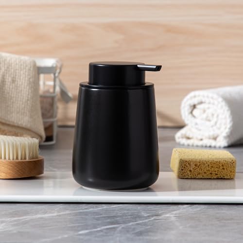 Image of Enra Foaming Black Soap Dispenser,12 oz Ceramic Hand Soap Dispenser, Refillable Dish Soap Dispenser,Modern Foam Soap Dispenser for Bathroom,Kitchen with Easy-to-Press Pump (Black Foam Type)