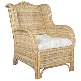 mtlskopl Natur-Rattan Sessel mit cremeweißem Leinen-Kissen 86,5 x 66 x 89 cm Modernes Mini Sofa für kleine Balkone Wohnzimmer und Wintergarten