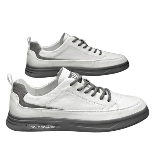 Men's Waterproof Faux Sneakers - Casual & Sporty White Shoes with Lace-Up Closure, Rubber Sole for All Seasons - Main Image