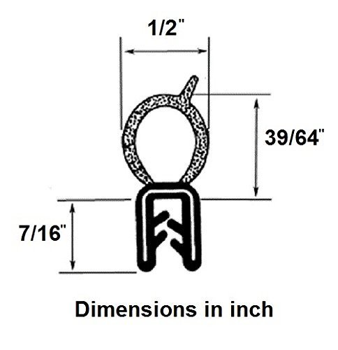 Seal Rubber C002-16F Vertical Bulb Trim Seal Bulb Diameter: 0.5 Inch Grip Range: 0.039 Inch To 0.14 Inch thumb #1