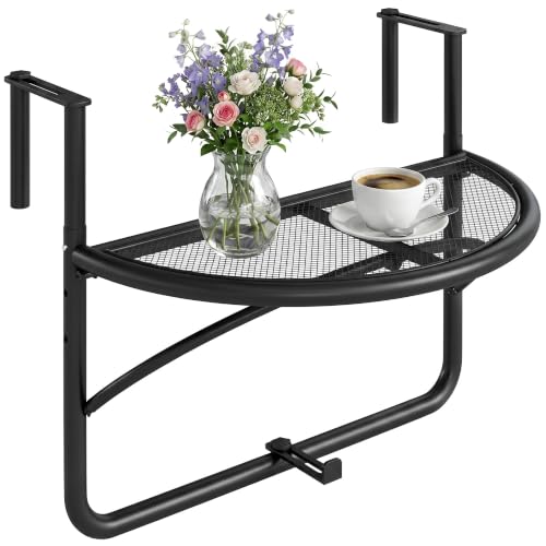 Outsunny Balkonhängetisch Hängetisch Gartentisch höhenverstellbar halbrund Ø30 cm Terrasse Metall Weiß L60 x B45 x H50 cm