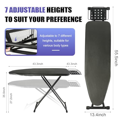 Hanured Składana deska do prasowania, składana regulowana wysokość 65-95 cm, rozmiar 120 x 34 cm, pasuje do większości żelazek parowych