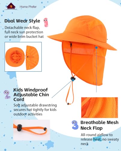 Image of Home Prefer UPF 50+ Boys Sun Hat with Neck Flap Wide Brim Summer Beach Bucket Hat for Boys Girls Toddler Kids Safari Hat