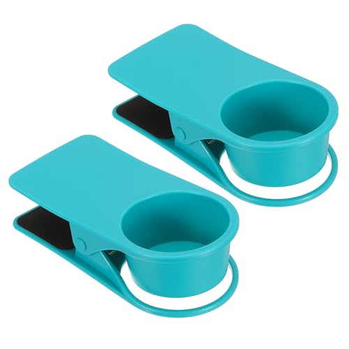 PATIKIL Desk Cup Holder Clip, 2 Pcs Clamp on Table Cup Holder Bottle Couch Cup Holder for Boat Swing Patio Chairs Drink Beverage Soda, Blue