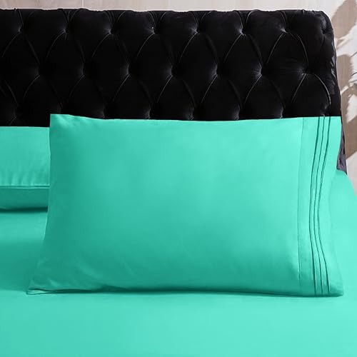 Image of Mocassi Twin Sheet Set - Luxury Hotel 1800 Premier Bedding Sheets & Pillowcases - Ultra Soft Breathable & Cooling Bed Sheets - Deep Pocket - Wrinkle Resistant - 4 Piece Set - Twin, Paradise Teal