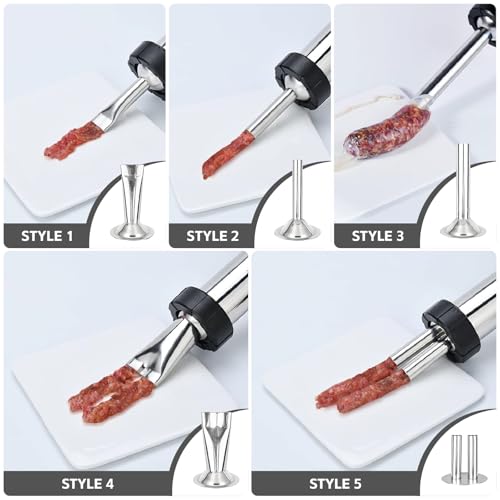 Professional Beef Jerky Gun Kits, Stainless Steel Sausage Stuffer for Ground Meat, Beef Stick Gun Jerky Maker with 5 Nozzles, 5 Cleaning Brushes and 1 Meat Pusher - Thumbnail 3