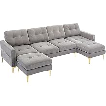 Convertible Sectional Sofa Couch with Movable Ottoman, Light Grey Velvet, 110.6" L-Shape for Living Room