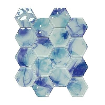 5 Sheets Ink Blue Hexagon Glass Mosaic,Pool Tiles,12" x 10" Kitchen Backsplash Tile