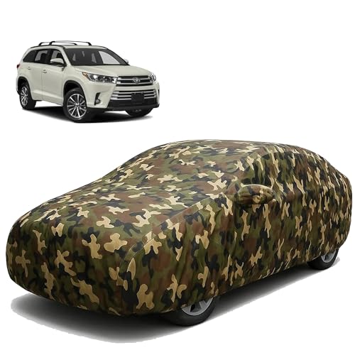Image of Sulfar 100% Waterproof Car Body Cover Compatible with Mirror for Toyota Highlander with Long Lasting Durable Material (Triple Stitched, Full Bottom Elastic, Camouflage Army)