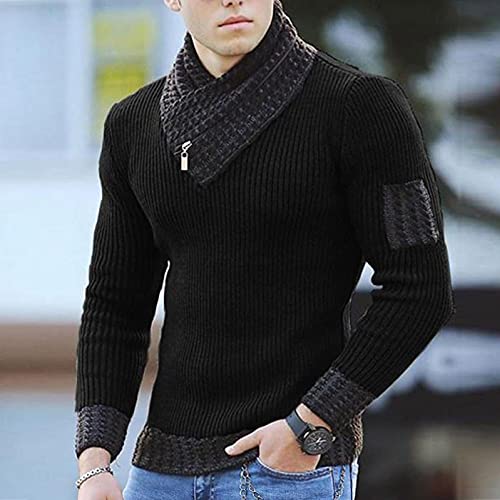 Xzhdd Knitted Sweater For Mens, Scarf High Collar Winter Cowl Neck Pullover Turtleneck Patchwork Casual Warm Jumper Tops Cozy Durable Soft Raglan Sleeve Mock Neck Flowy Hooded Sweatshirt Round Neck #TOP1