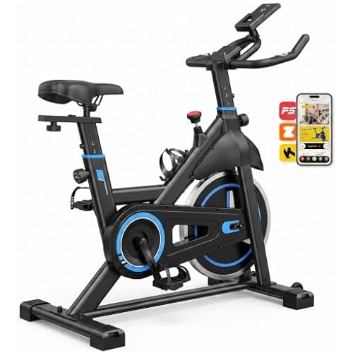 OLIXIS Exercise Bike with APP Control, Brake Pad Stationary Bikes with Quiet Magnetic Resistance, Indoor Cycling Spin Workout Bike with 300.0 lbs Weight Capacity,Orange/Red/Blue