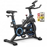 OLIXIS Exercise Bike with APP Control, Brake Pad Stationary Bikes with Quiet Magnetic Resistance, Indoor Cycling Spin Workout Bike with 300.0 lbs Weight Capacity, Classic Blue
