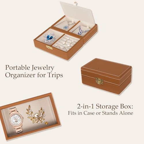 VALINIRT Jewelry Safe, Biometric Fingerprint Safe, Leather Wrapped Jewelry Box with Lock & Mirror, Ultra-Lightweight Jewelry Box Suitable for Home Use & On-the-Go(Three-Tier Brown) by VALINIRT - Used condition - Image 7