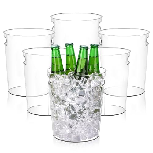 Tiawudi 6 Pack Ice Bucket, Plastic Wine Chiller for Champagne, Beverage, Soda and Beer, Wine Bottle Cooler, Ice Tub, Multi-Use Clear Bucket as Vase, Flower Pot or Trash Bin