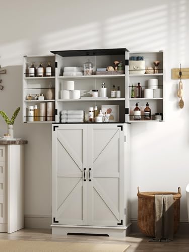 Kitchen Pantry Storage Cabinet 72” Tall, Bathroom Storage Cabinet with 4 Adjustable Shelves and 1 Drawer, Metal Storage Cabinet Freestanding Cupboard for Kitchen, Dining Room, Bathroom (White) - Thumbnail 6