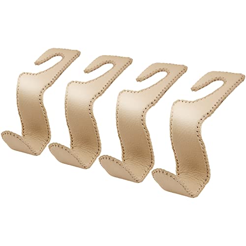 Axelect Headrest Hooks For Purses And Bags, 4 Pcs Leather Purse Holder For Car,Car Back Seat Headrest Hanger Vehicle Leather Storage Hook Beige #TOP10