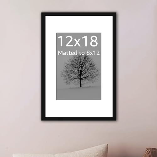 Image of Art Street Synthetic Document Large Size Wall Photo Frame, Set of 1 Big Frames For Wall Artwork, Certificates, Picture & Photographs Home Decor (12x18 Inch, Matted To: 8x12 Inch, Black)