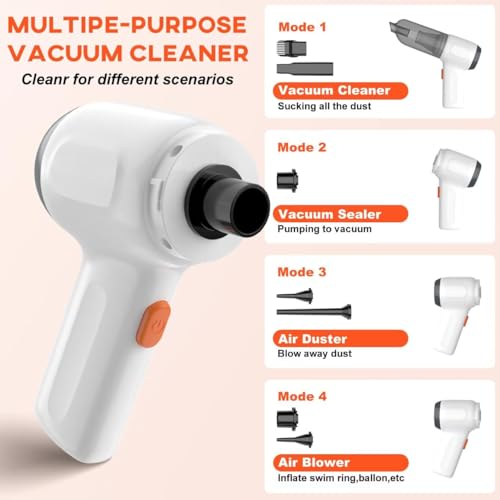 Wuular Mini Car Vacuum Cleaner, Small Handheld Vacuum Portable Cordless 3 in 1 Dust Buster & Air Blower & Hand Pump, 15000PA Rechargeable Hand Vacuum High Power for Car, Home, Office — view 4
