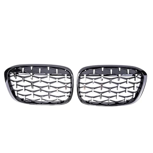 Parrilla delantera de diamante para BMW X1 F48 F49 2016-2019 estilo meteorito negro y plata