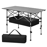 Aoran Folding Camping Table,Portable Adjustable Height Roll Up Table with Mesh Storage Net & Carry Bag,Lightweight Picnic Table for Tailgate Outdoor Backyard BBQ Patio