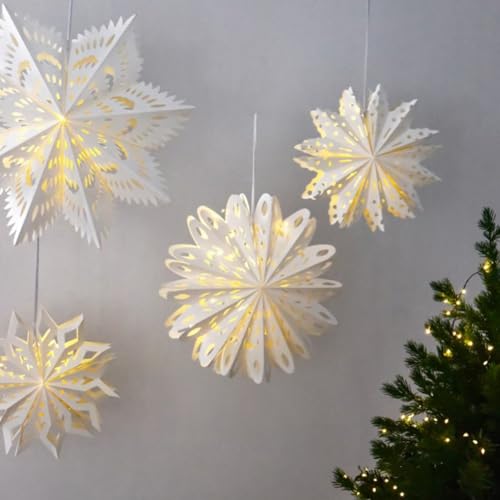 FUBESK Christmas Paper Snowflake Decorations Set of 3, White Origami Festive Hanging Ornaments in 55cm 45cm 35cm for Window Home Party Holiday Decor DIY (gold)