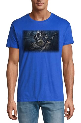 T-shirt homme postapocalyptique bleu royal col rond en coton respirant pour l'été