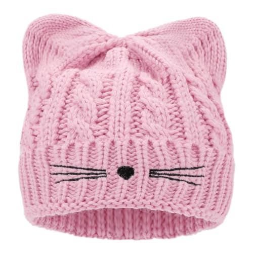 Image of Kids Girls Cat Ear Hat Winter Warm Knit Beanie Cute Ski Skull Cap for Ages 7-12