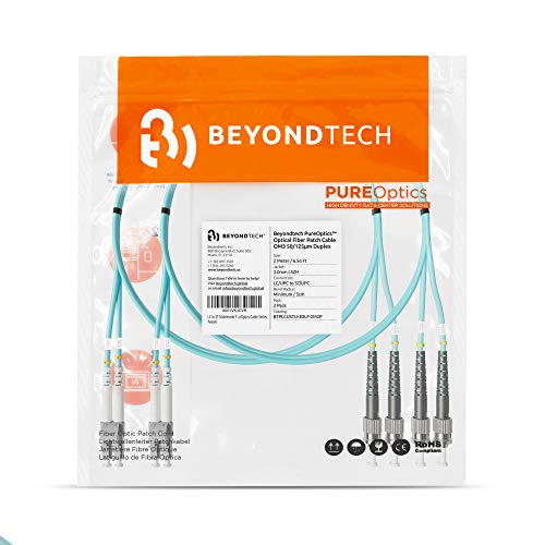 Image of BEYONDTECH 2m (6.56ft) LC to ST Fiber Patch Cable - (2-Pack) UPC Multimode Duplex Fiber Optic Cable - 50 /125m core, Compatible with OM3 - 10G LSZH PUREOptics Series