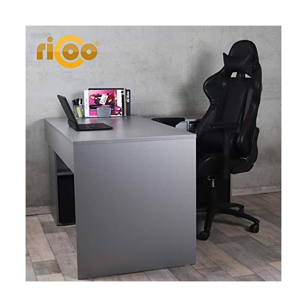RICOO Schreibtisch 137 x 136 x 75 cm grau – Bürotisch Eckschreibtisch WM081-PL – Bild 6