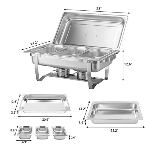 Perossia 4 Pans Chafing Dish Buffet Set Stainless Steel 8Qt With Full Size And 3 1/3 Size Pans Portable Serve Food Warmer For Catering Parties Wedding Graduation Commercial Events,2 Packs #TOP2