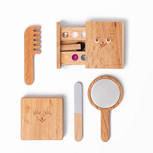 umu Wooden Beauty Salon Toys for Girls Makeup Playset 12 Piece Kit with Makeup, Brush, Mirror and Cosmetics Case for 3, 4 and 5 Olds - Thumbnail 6