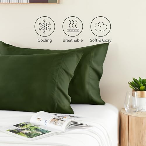 Image of BEDELITE King Pillow Cases Set of 2, Rayon Derived from Bamboo, Olive Green