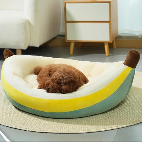 Image of Dog Warm Bed Banana Shape Plush Cozy and Machine Washable Puppy Cushion S | Dog Supplies | Beds