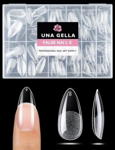 UNA GELLA Almond Nail Tips Medium 216pcs X-Soft Gel Press On Nails