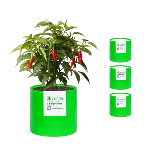 Image of HDPE Grow Bags for Plants 6X6 Inch (Pack of 4) | 260 GSM Heavy Duty UV-Protected Round Green Colour Plant Bags for Terrace and Vegetable Gardening | Strong & Reusable|