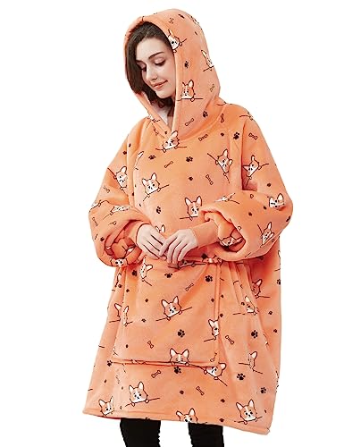 Image of KFUBUO Wearable Blanket Hoodie for Adults With Pocket All Patterns Corgi | Sherpa, Fuzzy Blanket Hoodie, Oversized Sweatshirt Blanket, Kangaroo Pouch, Gifts for Mom, Cozy Gifts