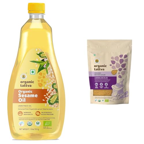 Image of Organic Tattva, Organic Sesame Unrefined Cooking Oil, 1 Litre & Organic Tattva All Natural Brown Sugar (1 Kg, Pouch)