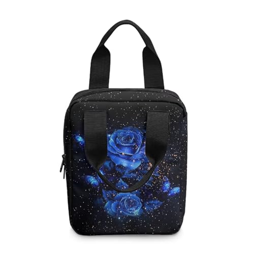 Xoenoiee Blue Rose Butterfly Bible Cover Tote Bible Bag Bible Case with Handle and Zippered Women Bible Bag Portable Bible Carrying Case2