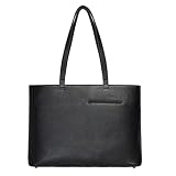 Raymaple Mens Top Grain Leather Tote Bag with Zipper, 15.6' Laptop Shoulder Bag, Large Capacity Work Commute Briefcase for Men (Classic Black)