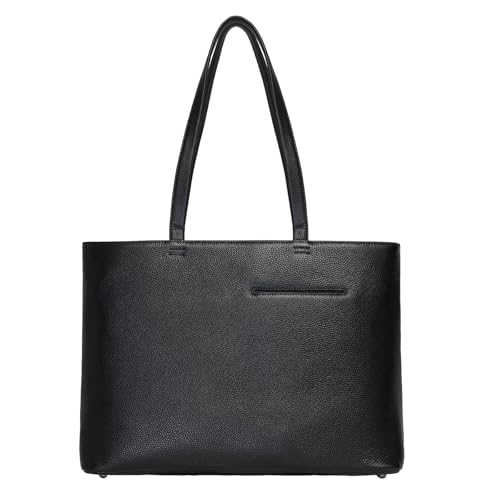 Raymaple Mens Top Grain Leather Tote Bag Minimalist Premium Shrunk Leather Laptop Briefcase Ultra Lightweight Standing Work Bag for Business Casual Everyday Leisure (Classic Black)