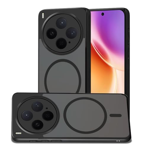 Image of AESTMO Vivo X300 5G Back Cover | 360 Protection | Matte Frosted Hard Back Translucent | Compatible with MagSafe Accessories (MagSafe Matte Hard Black Bumber)