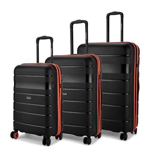 Image of Nasher Miles Jupiter Hard-Sided Polypropylene Luggage Set of 3 | 55cm, 65cm & 75cm | 8 Wheels Small, Medium & Large Trolley Bag for Travel | Suitcase (Black)