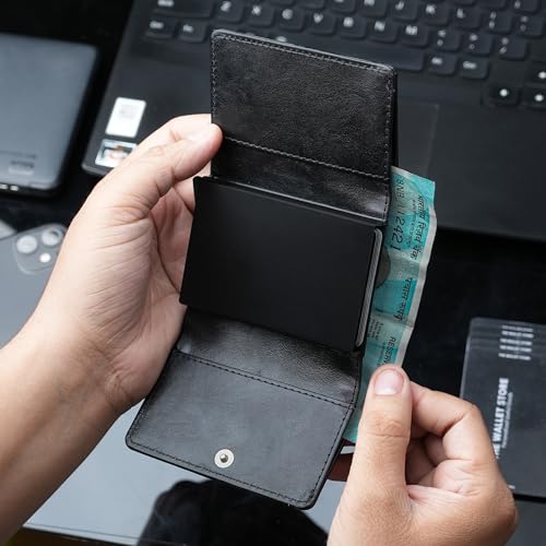Image of The Wallet Store Maverick RFID Protected Vegan Leather Wallet Cardholder | Pop-up Cardholder | Scan Proof Wallets for Men | Aluminium Case | Up to 8 Cards | Credit & Debit Cardholder (Black)