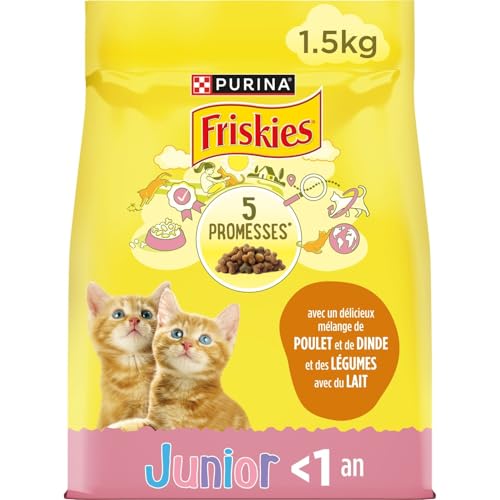 FRISKIES – Croquettes Nutritives pour Chat Junior, Saveur Poulet et Dinde aux Légumes (1,5 kg) - Lot de 3 - Vendu par Lot