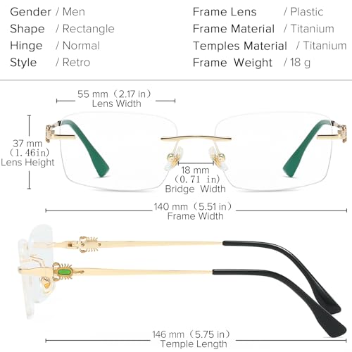 Image of Pure Titanium Rimless Glasses Frame for Men Rectangle Optical Frameless Eyeglasses Frames Lightweight Eyewear YJ2201