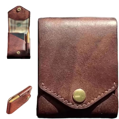 Vintage Handmade Leather Wallet, Multifunctional Handmade Leather Wallet for Men, Compact Wallets for Cash, Leathers Business Card Holder, Slim Minimalist Men's Wallets Built-In Pen Slot(1PC,Wallet)