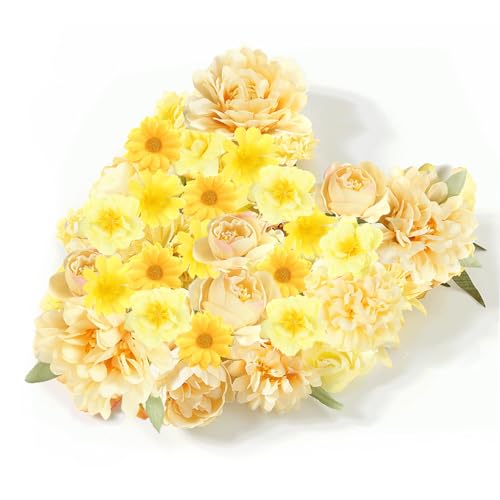 BSITSSS 30 Stück Kunstblumen Gelb, Künstliche Blumen Blumenköpfe mit 6 Stile, Fake Blumen Seidenblumen für DIY Basteln Scrapbooking Hochzeit Party Home Handwerk